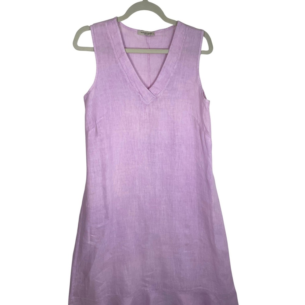 Francesca Bettini Small Lilac Pink Linen Midi Dress Made in Italy Ruffle Hem - Picture 3 of 16